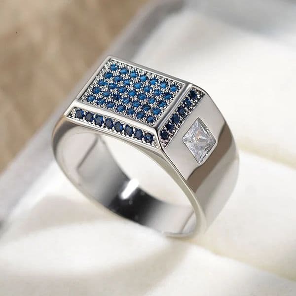 Mens Blue Red Black Heart Wide Finger Rings For Women Male Silver Color White Zircon Couple Engagement Wedding Bands Jewelry CZ 251217