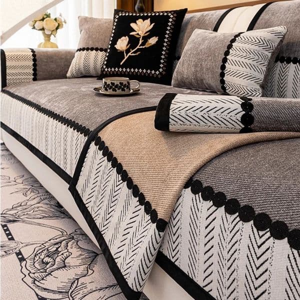Contrast Hem Twill Chenille Sofa Cover for All Seasons Living Room Non-slip Sofa Seat Cover Couch Slipcover Sofa Towel 251215