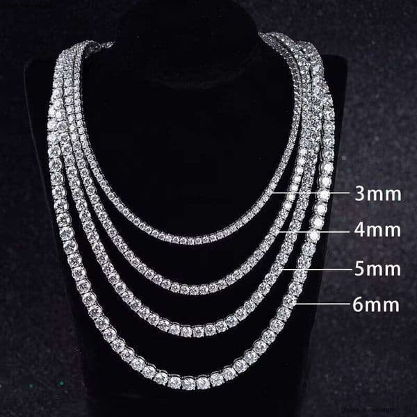 Sterling Silver S925 D VVS 3mm 4mm 5mm 6mm Necklace Silicon Stone Tennis Chain