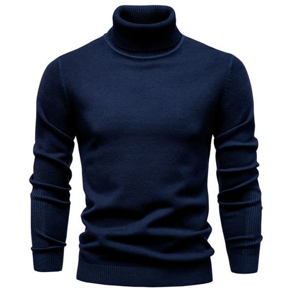 WOZK Autumn winter new casual men's solid color pullover sweater, high neck knitted sweater, casual men's inner long sleeves top
