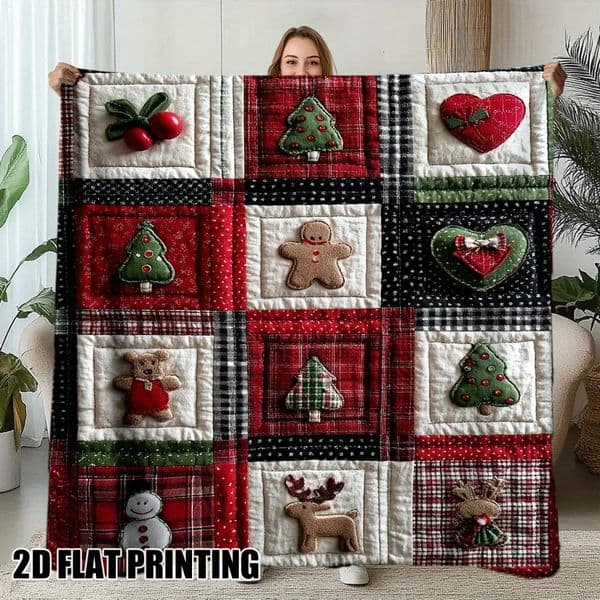 1pc Cozy Christmas Printed Throw Blanket Soft Warm Plaid Candy Santa Reindeer Fit SofaBedOfficeTravel Ideal All-Season 251211