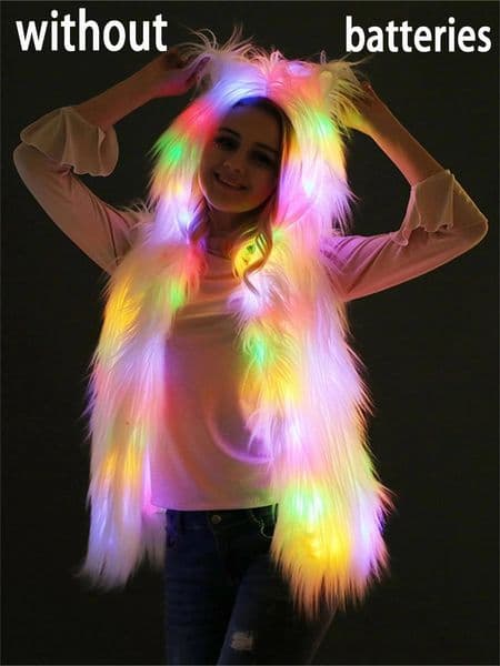 Womens Fur Vest Female Waistcoat Faux Wool Overcoat Winter Jacket Cool Led Lights Hooded Clothes Sleeveless Outwear Top 251219
