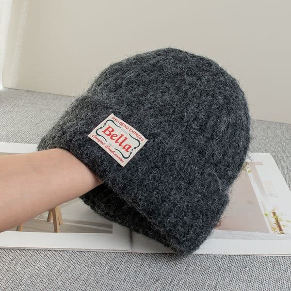 Thick and warm woolen hat for autumn and winter women's knitted hat big head circumference blue cool hat trendy 02