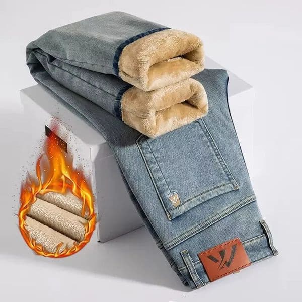 Winter Mens Fleece Thickened Jeans Retro Blue Straight Casual Pants Stretch Premium Velvet Warm Denim 251218