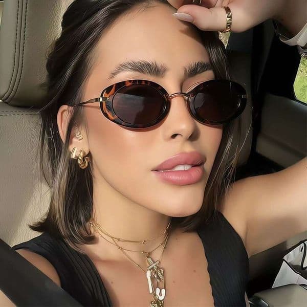 Sunglasses Oval Narrow Chic Cat Eye Sun glasses Small Frame Fashion UV400 Protection Travel Wear Small Frame Celebrity Shades Gift For Women Visionice