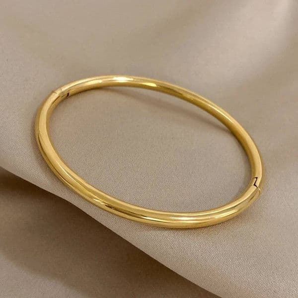 Greatera Waterproof Polished Stainless Steel Cuff Bracelet Bangles for Women Gold Plated Smooth Metal Openable Bracelets Jewelry ddmythur