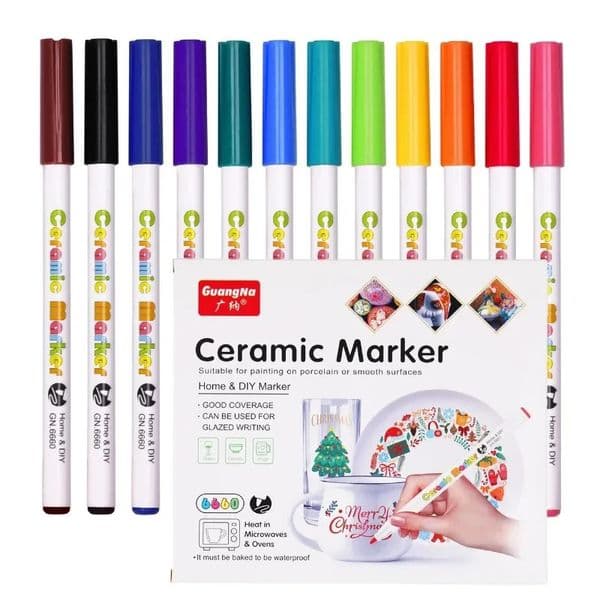 12 Colors Ceramic Paint Marker Pens Acrylic Paint Pens for DIY Ceramic Painting Wood Rock Paint Glass Drawing Non-Toxic 251213BJ