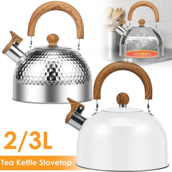 32L Tea Kettle w Antiscald Handle Rustproof Whistling Stainless Steel Stove Top Teapot 251210