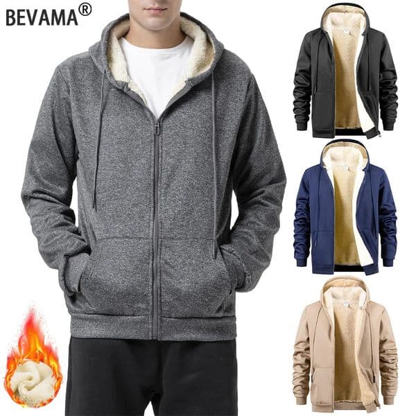 Mens Winter Zipper Jacket Fleece Warm Hoodies Heavyweight Cardigan Casual Sports Long Sleeve Sweatshirts Windproof Hooded Coat 251212