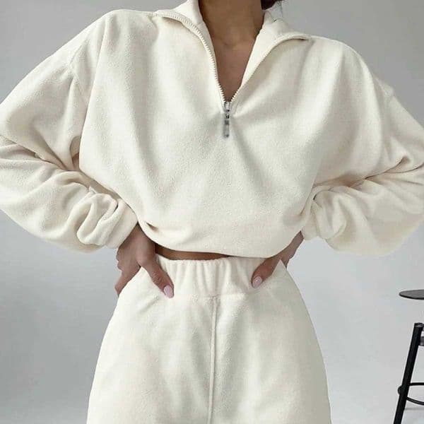 Conjunto Feminino Duas Peas Half-zip Lapel Long-sleeved Sweatshirt Winter Trousers Sports Suit Womens G251220