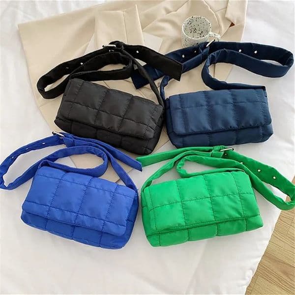 Space Cotton Down Jacket Shoulder Bag with Strap Adjustment Checkered Pattern Small Crossbody Bags for Women Daily Use 251219