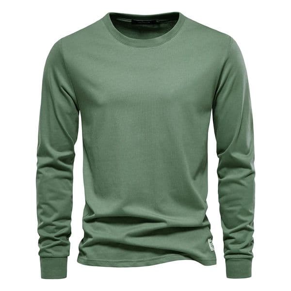 AIOPESON Solid Color Cotton T Shirt Men Casual O-neck Long Sleeved Mens Tshirts Spring Autumn High Quality Basic T-shirt Male 251219