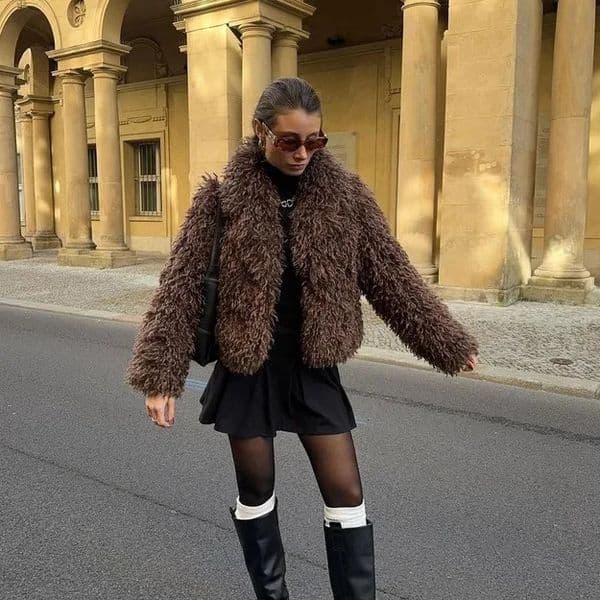 Vintage Fashion Winter Womens Brown Curly Hair Female Mink Fur Coat Slouchy-style Artificial Fur Jacket For Lady 251219