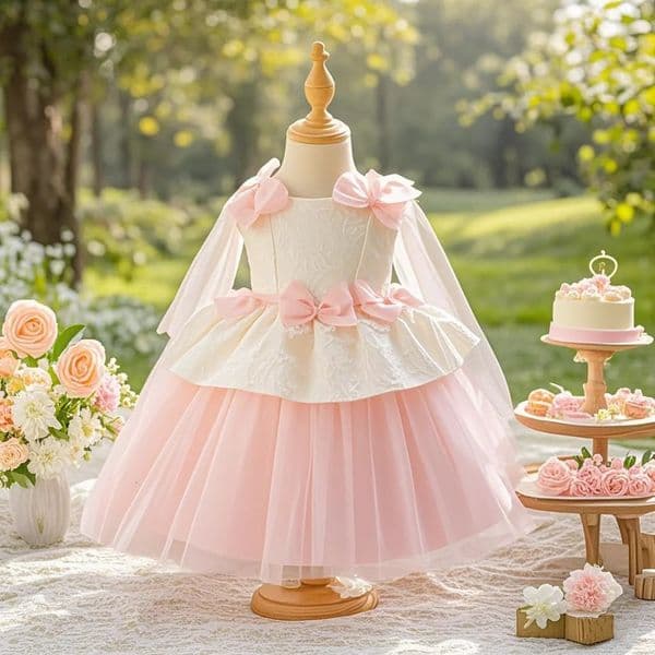 Baby girl pink floral dress sweet dress suitable for birthday gift birthday party anniversary celebration outdoor pography 251215