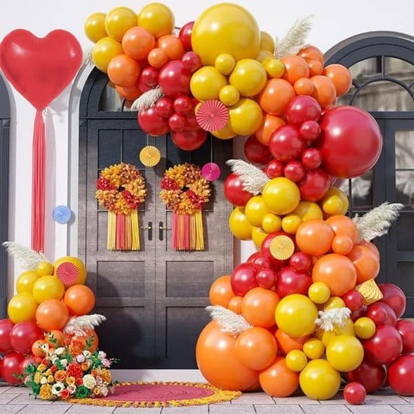 96 Pieces Set of Wedding Theme Balloon Garland Arch Set Red Yellow and Orange Latex Party Balloon Birthday Party Romantic Wedding Decoration 251215BJ