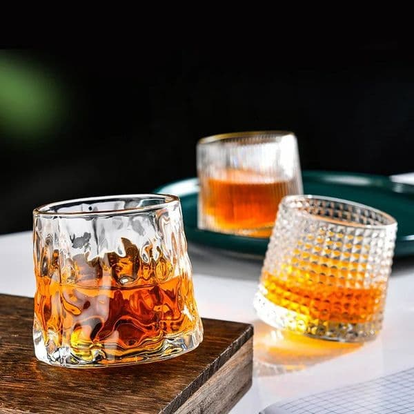 200ML Rotatable Whiskey Glass Cup Old Fashioned Wine Glass with Wooden Base Scotland Bar Party Whiskey Wine Glassware Tool 251219BJ