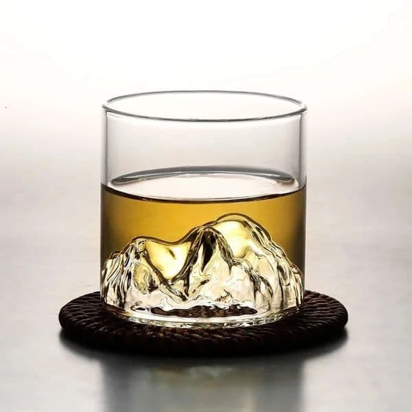 Japanese 3D Glacier Mountain Whiskey Glass Set - Old Fashioned Rock Glasses with Wooden Gift Box for Whisky Vodka Wine 251219