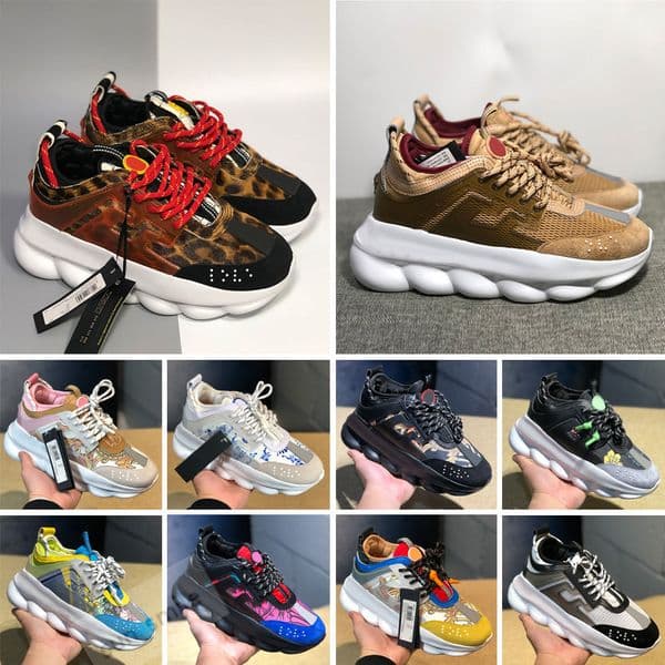 2026 Designer Chain Reaction Men Women Shoes Rubber Suede Triple Black White Bluette Gold Red Brown Orange Blue Mens Casual Trainers Platform