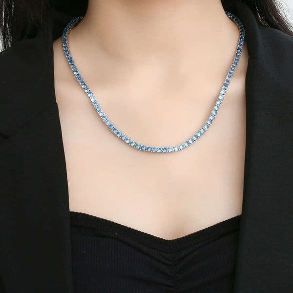 Hip Hop Top Quality Designer Necklace Bracelet New Hip Hop Tennis Chain Sea Blue Zircon 4mm Zircon Men's And Women's Luxury Necklace Set