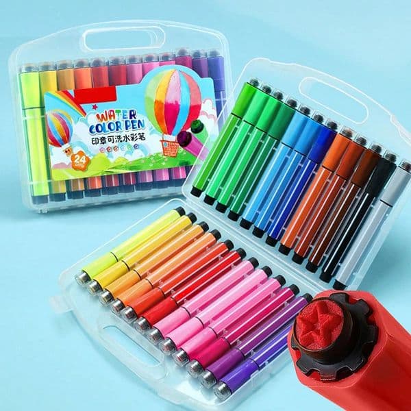 Bview Art 12/24 Colors Washable Watercolor Paint Pens Set Non-toxic Fire Paint Seal Mark Pen for Kid Draw Art Supplies 251213