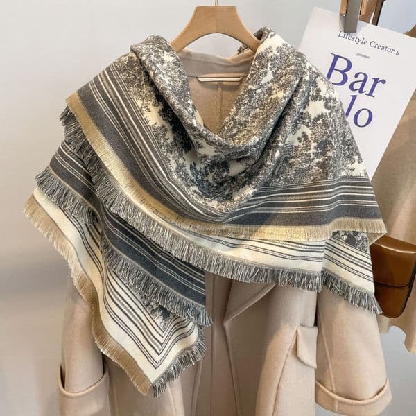 Fashion Retro French Style Autumn Winter New Imitation Cashmere Scarf Thickened Square Scarf Air Conditioning Shawl European American Tassel Warm Scarf For Women
