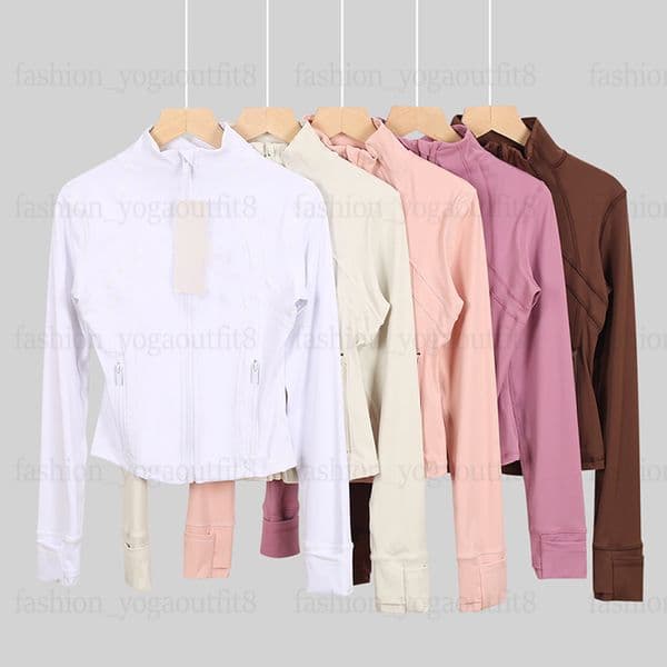 Women Yoga Short Jackets Long Sleeves Workout Clothes Outfit Solid Color Sports Coat Fitness Gold Zipper Jacket Jogging Sportswear For Lady Gym Sweatshirts