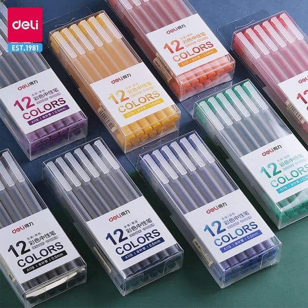 Deli 12Pcs/Set Gel Pen School Pens Set Pen 05MM Color Ink Stationery Student SuppliesWater-based Pen Writing Painting Tools 251219BJ