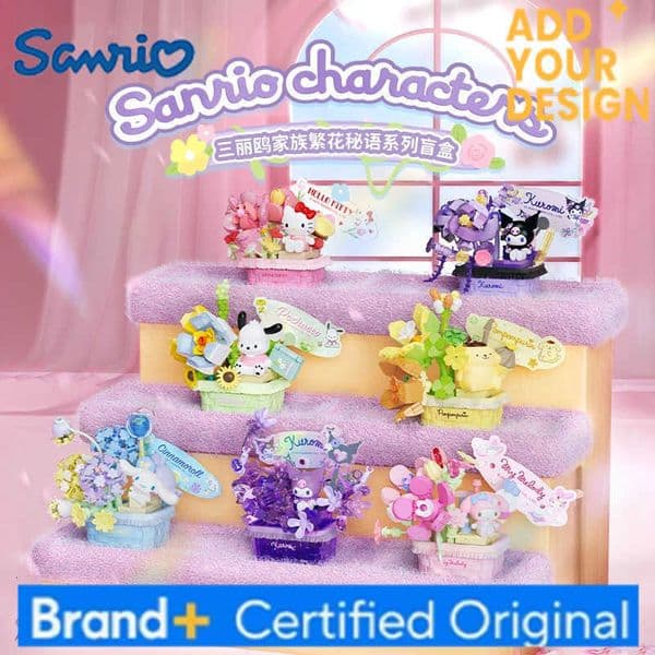 Sanrio Blind Box Building Blocks Hello Kitty Kuromi Flower Basket Potted Bonsai Model Brick Desktop Ornaments Kids Surprise Gift H251222