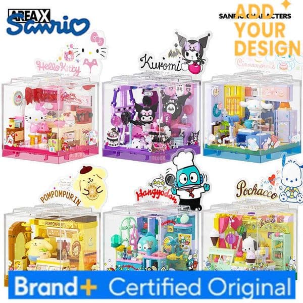 Sanrio AREA-X Series Kuromi Hellokitty Cinnamoroll Building Blocks MOC Creative House Ornament Model Bricks Toys For Adult Gifts H251222