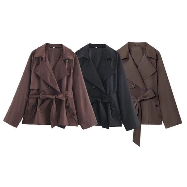 DiYiG WOMAN 2025 Autumn Fashion Multicolor with Belt Short Coat Joker Long Sleeve Casual Coat Outerwear Mujer 251212