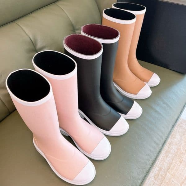 Boots fashionable thigh-high boots shoes waterproof and anti-slip shoes classic high-heeled boots comfortable soft-top leather boots retro rain boots