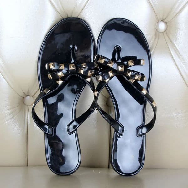 Summer Women Slippers Fashion Cool Beach Rivet Big Bow Flat Sandals Jelly Shoes Outdoor Girls Flip Flops Size 36-42 251218