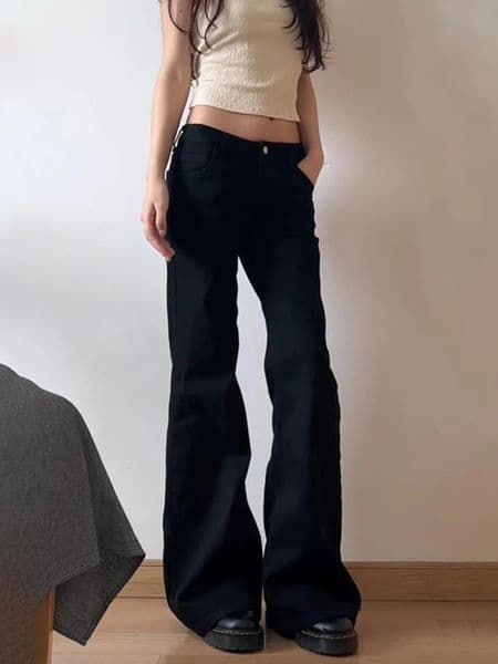 Women Low Waist Flared Jeans Retro Style Blue Black Micro Flare Pants Loose Straight Wide Leg Female Spring Fashion 251222