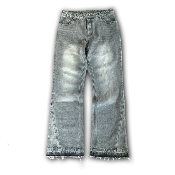 Y2K Retro Flare Jeans Washed Distressed Dollar Embroidery Denim Pants Men Trend Old Money Clean Streetwear Wide Leg Baggy 251213
