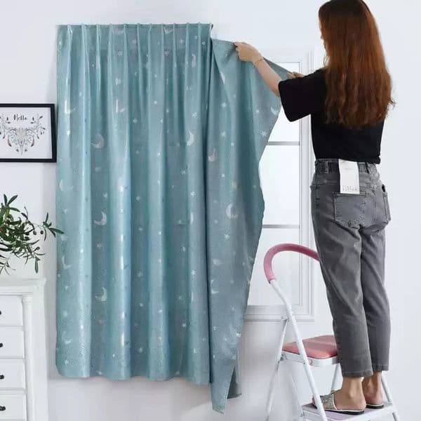 Nordic Style Star Moon Pattern Thickened Blackout Curtain No-Drill Installation 100cm Width Home Decor 251215