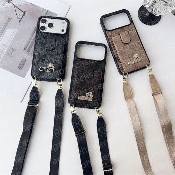 Designer Cross body Phonecase For iPhone 17 Pro Max 16 Promax 15 14 13 12 11 XR 16 Plus Samsung Galaxy S26 ultra S25 plus s24 S23 S22 Leather Wallet Case Card Holder Lanyard