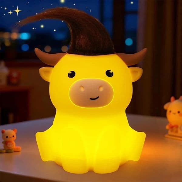 Highland Cow Night Light Squishy Silicone Lamp Rechargeable Dimmable with Timer Touch Control for Bedside Gift Nightlight 251222