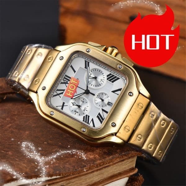 top Luxury fashion men SANTOSity watch women watches stainless steel square working wristwatch top brand relogio feminino design lady clock #658
