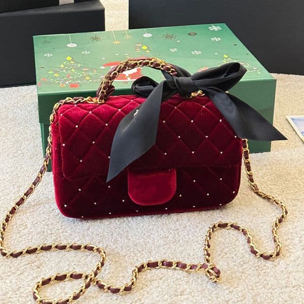 26SS Totes Designer 23K 25k Women's Shoulder Bag Crossbody Classic Chain Woolen Velvet Rhinestone Ladies Evening Bags Luxury Fashion Handbags