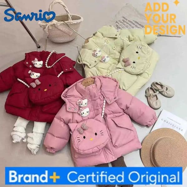 Sanrio Hello Kittys Girl Thicken Cotton Coat Cute Fashion Versatile Cartoon Kids Girls Clothes Kawaii Childrens Clothing H251223