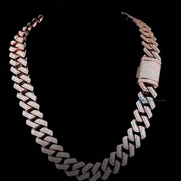 Moissanite Iced Out Sterling Silver Rose Gold Plated Cuban Luxury Hip Hop Necklace Fashion Chains for Unisex