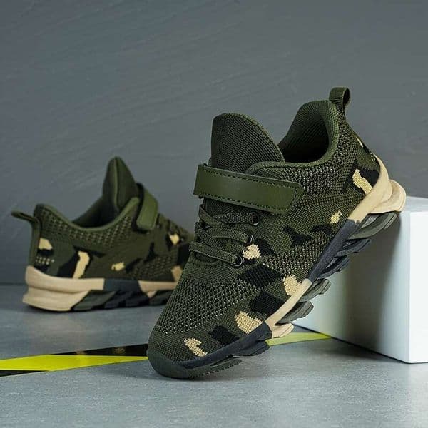 Boys' Camouflage Running Sneakers - Breathable Mesh, Non-Slip, Lightweight, All-Season Outdoor Shoes With Hook-And-Loop Fastener Strap And Laces Casual Shoes