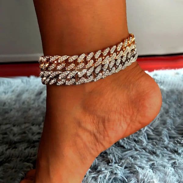 Fashion Chunky Metal Chain Anklet For Women Men Rhinestone Gold Silver Color Cuban Foot Bracelet Punk Hip Hop Rock Jewelry 251222