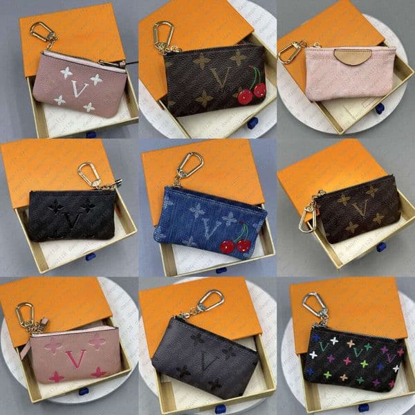 Mini Coin Purse Luxury Zipper Key Pouch Designer Wallet Denim Keychain Ring Bank Credit Card Holder Cherry Money Bags Money Clip M62650