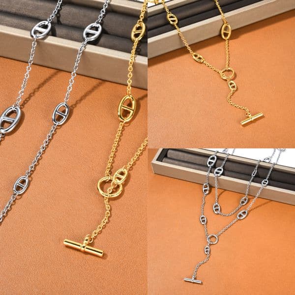 Pendant Necklaces long necklace titanium steel Sier Necklace double layered with OT button clavicle chain designer jewelry high sense overlapping wear choker AA