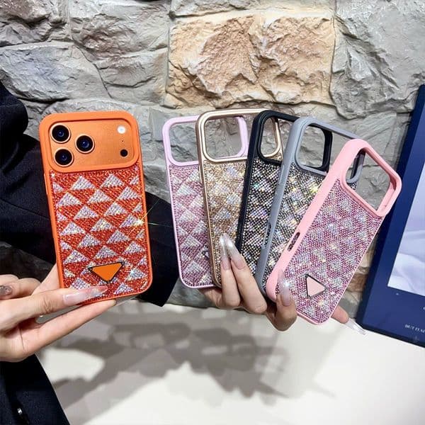 With diamonds 17 Pro Max Phone Case Designer Card Pocket iPhone with for 16 ProMax Cases 15 14 13 12 Plus Cell Leather Mobile Cover 8J66