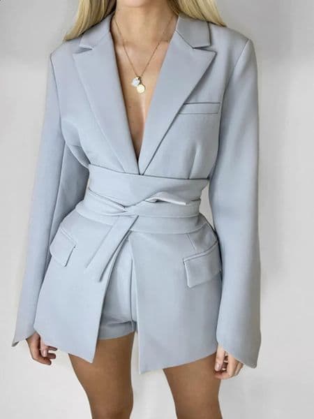 Laceup Waist Cinching Blazer Jacket Women Casual Lapel Vneck Longsleeved Slim Coats 2026 Spring Lady Commute Street Coat 251223