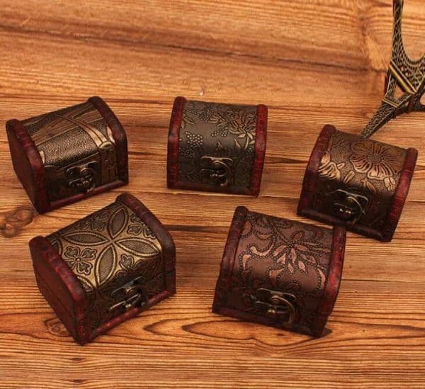 Small Vintage Trinket Boxes Wooden Jewelry Storage Box Treasure Chest Case Home Craft Decor