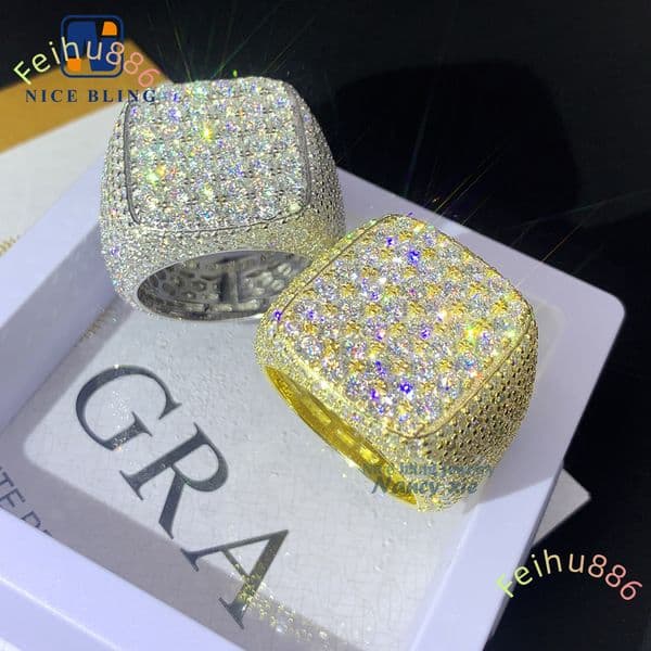 2025 Hot Sell Drop Shipping White Gold Iced Out GRA vvs Moissanite Diamond Ring for Men