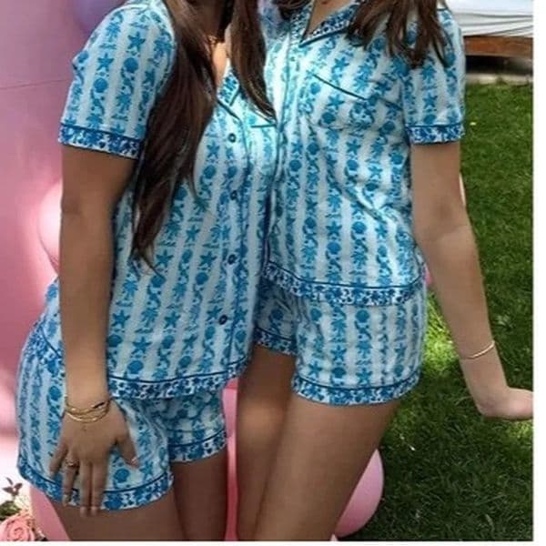 Fashionable Cute Comfortable Pajamas Pink Palm Loose Home Clothes Summer Pajama Set w251208
